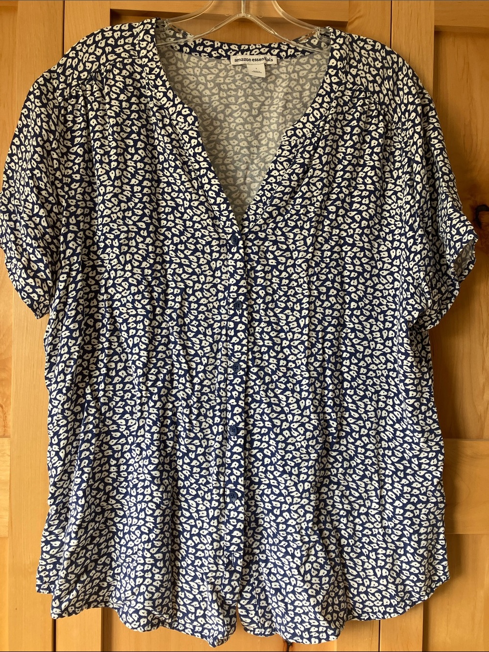 Amazon Essentials Navy and White Printed V-Neck Blouse